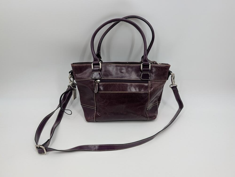 Giani Bernini Purple Leather Shoulder Crossbody Bag Lots of Pockets Classic